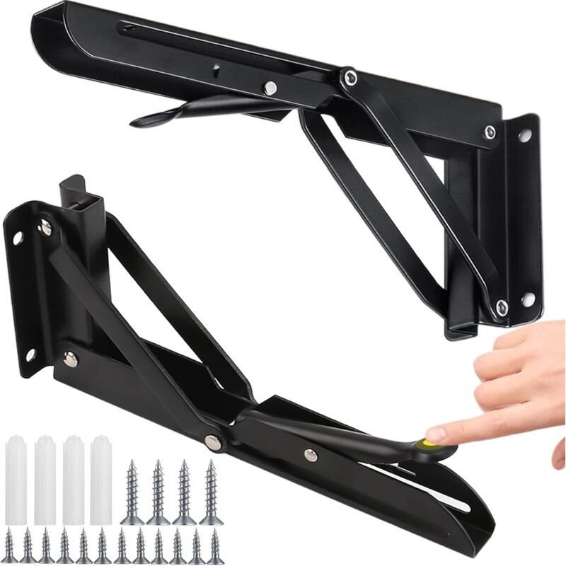 2 Pcs Heavy Duty Folding Shelf Brackets Wall, Mounted Fold Down Supports, 150kg Load Capacity, 500mm