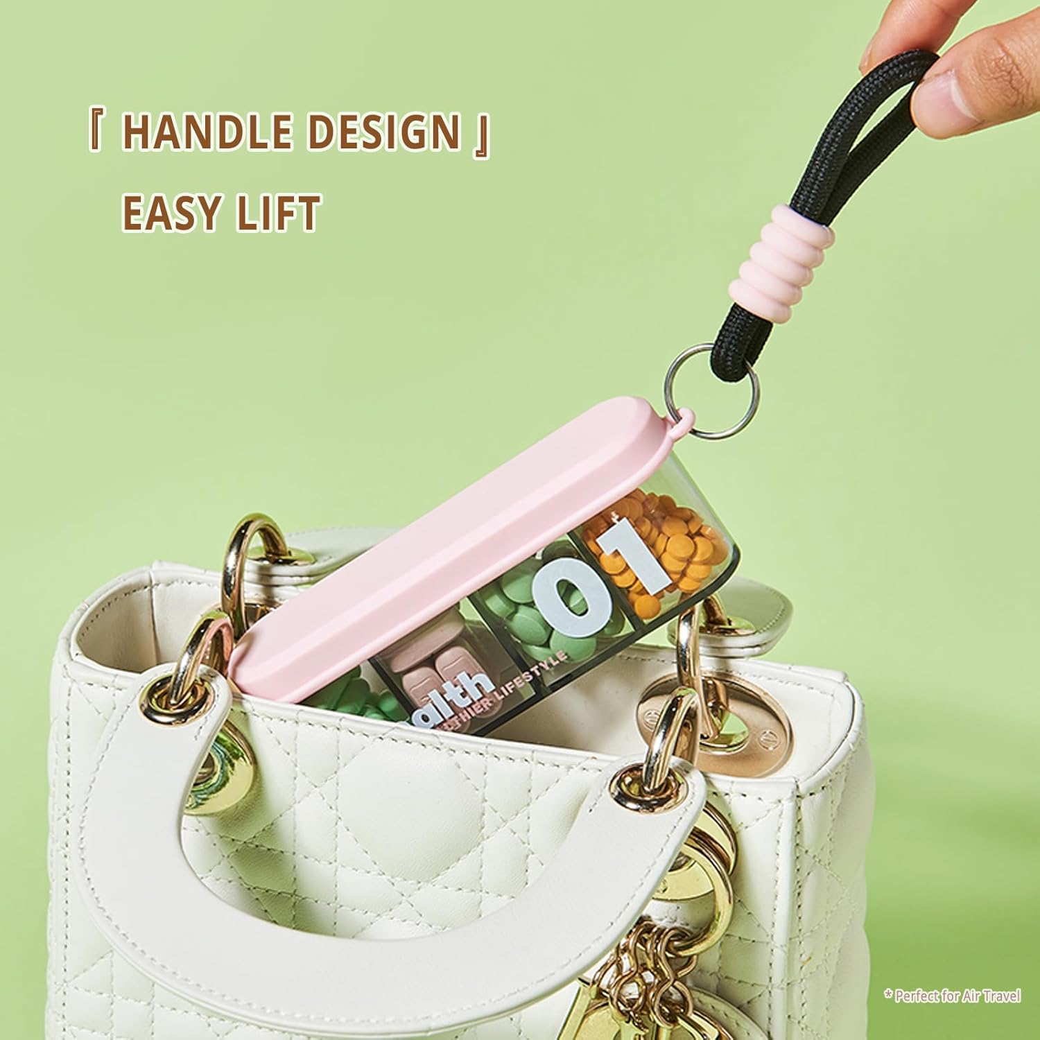 Medicine Box - Four-Compartment Pill Box - Compact and Portable Travel Pill Box - Only 11.5cm, Perfect for Storing Daily Vitamins, Supplements, and Pills - Set of 2 (Light Pink, White)