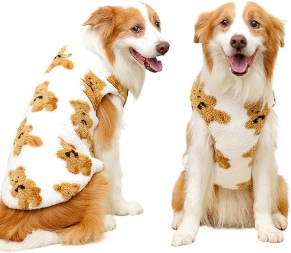 Dog Coat - Cute Bear Pattern - Plush Dog Vest - Winter Dog Coats - Dog Coat - Suitable for medium to large dogs weighing 20-25 kg - White