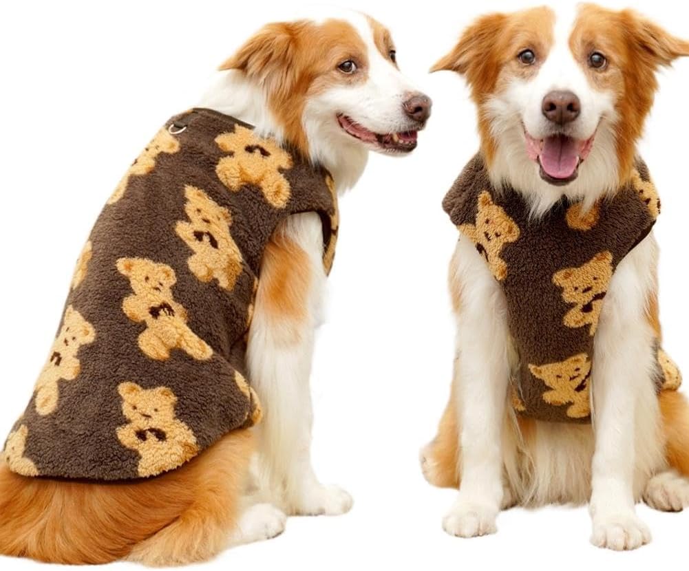 Dog Coat - Cute Bear Pattern - Plush Dog Vest - Winter Dog Coats - Dog Coat - Suitable for medium to large dogs weighing 20-25 kg - Coffee Brown