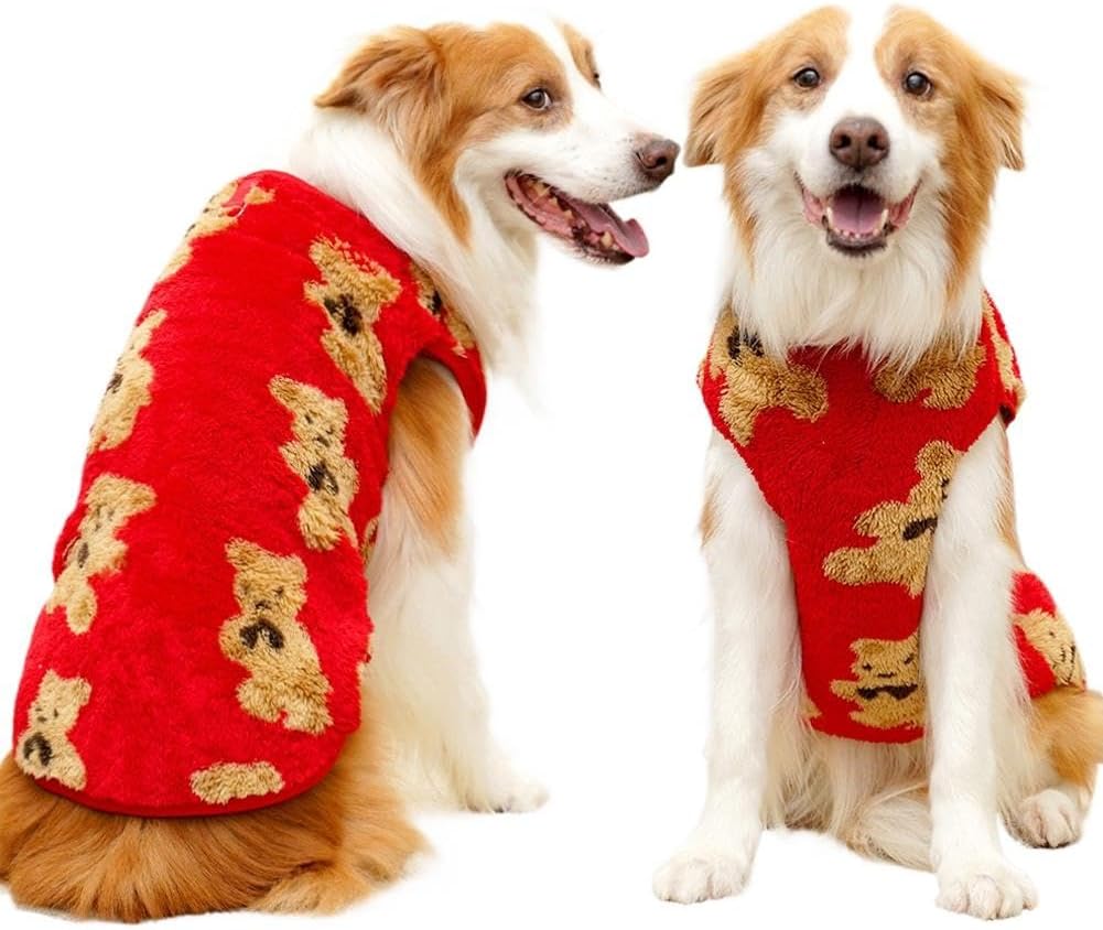 Dog Coat - Cute Bear Pattern - Plush Dog Vest - Winter Dog Coats - Dog Coat - Suitable for medium to large dogs weighing 20-25 kg - Red