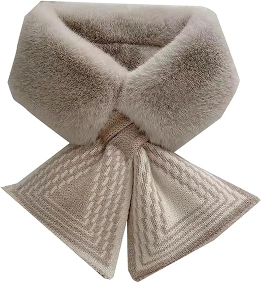 Women's Scarf - Women's Winter Scarf - Thick - Warm - Short Scarves - Plush Cross Scarves - Neck Scarves - Milk Tea Color