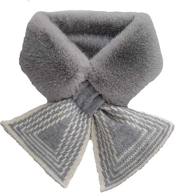 Women's Scarf - Women's Winter Scarf - Thick - Warm - Short Scarves - Plush Cross Scarves - Neck Scarves - Gray