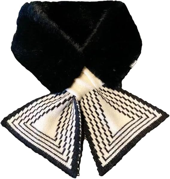 Women's Scarf - Women's Winter Scarf - Thick - Warm - Short Scarves - Plush Cross Scarves - Neck Scarves - Black