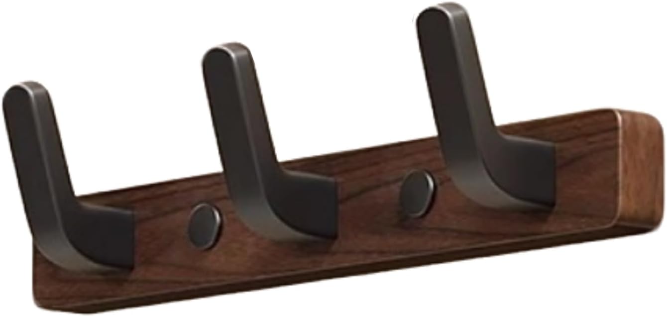 Coat rack - Wall coat rack - Coat rack with hooks - Storage rack - 25 × 3 cm - Wooden coat rack - Walnut - 3 hooks - Black