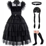 Girl's dress cosplay Wednesday Brigitte princess dress lace stitching puff sleeves children Wednesday 4pcs 130
