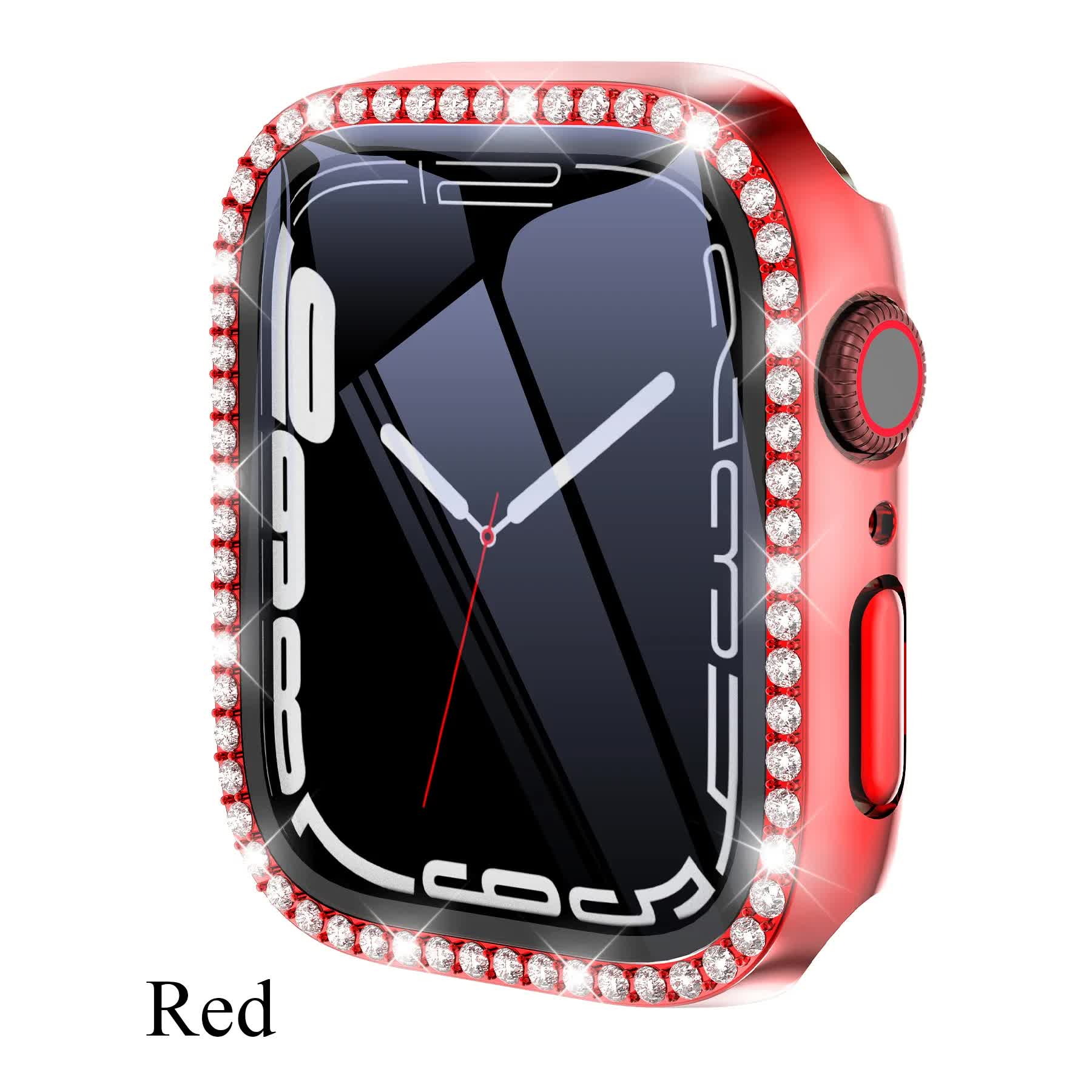 Diamond Glass Compatible with Apple Watch Case 45/41/40 mm 44 mm 42 mm 38 mm Bling Bumper+ Screen Protector iwatch Series 9 8 7 3 6 SE Red Series 789 45MM