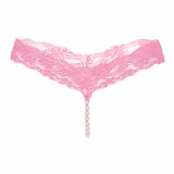 Sexy Lace Underwear Women Back Bow Panties Women G-String T-Back Thong Transparent Lingerie Cute With Beads KL107Pink One Size