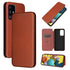 Case compatible with Samsung Galaxy A52s 5g Carbon Fiber Case Folio Flip Protective Magnetic Shell Etui Coque Brown ingen_max