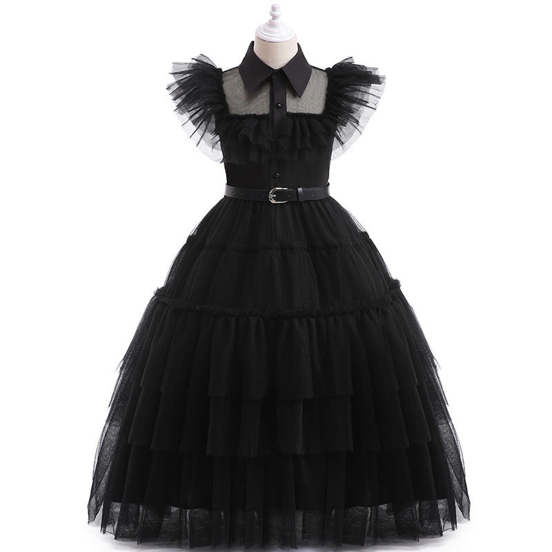 Girls' dress cosplay Wednesday Brigitte princess dress lace details puff sleeves children Skirt + belt 110