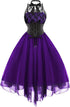 Sleeveless Gothic Lace Dress for Women 80s Party Dress Corset Halter Lace Swing Cocktail Purple XXL