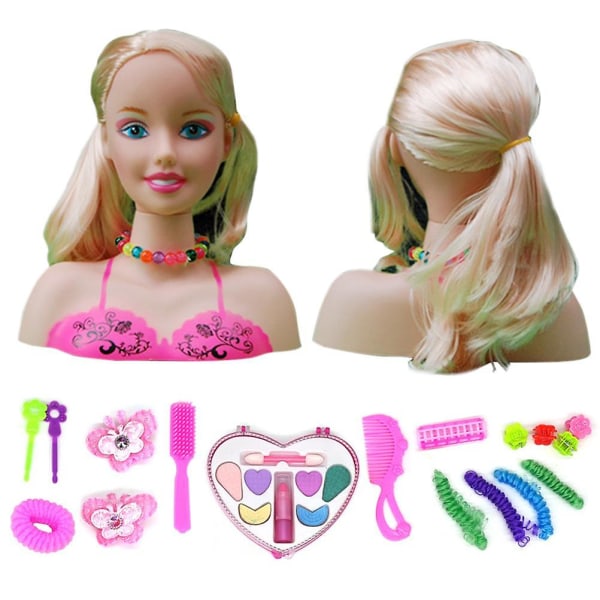 Makeup Pretend Play Set for Kids 17 Pcs Hairdresser Styling Head Doll Makeup Toy Educational Toy Gift for Kids Girls