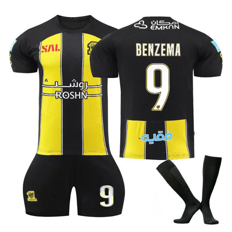 Benzema 23-24 Saudi Arabian League Al-Ittihad Jersey No. 9 Home Football Shirt Set Adult Kids - Perfect Kids 20(110-120cm)