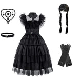 Girls' dress cosplay Wednesday Brigitte princess dress lace details puff sleeves children Wednesday 9pcs 120