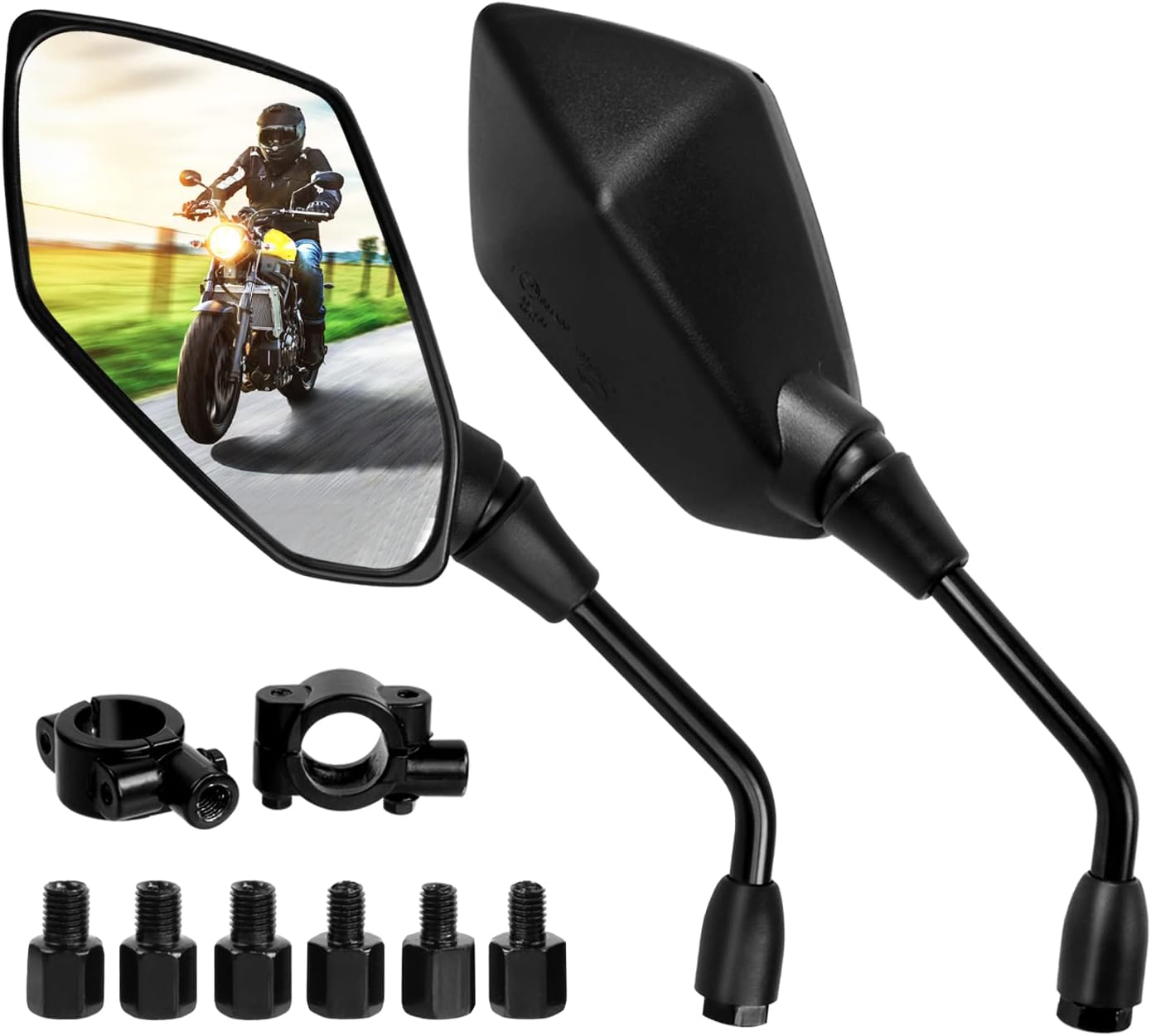 Motorcycle mirror, pair of universal rearview mirrors, suitable