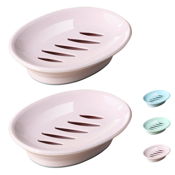 2-pack soap dish, plastic soap cups, non-slip soap dish, soap holder, shower with drip tray, easy-to-clean soap saver (pink)