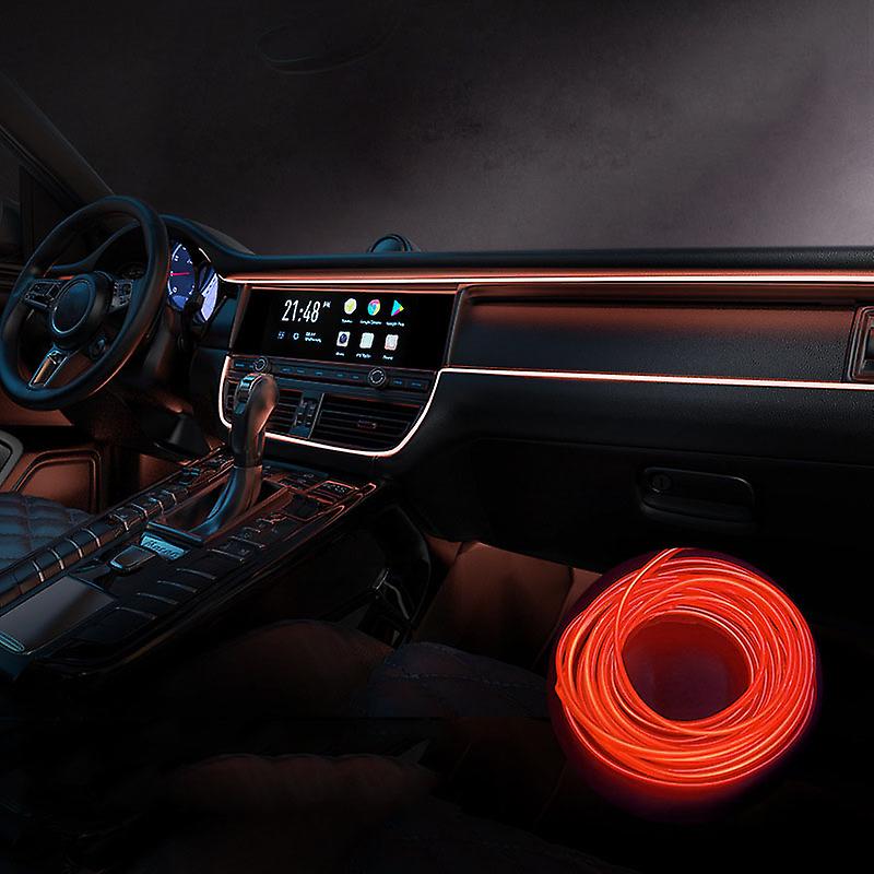 Car LED Interior Strip Light 3m USB Neon Wire Lamps Glowing Ambient Lighting Car Decorations Interior Red