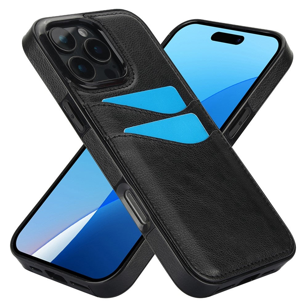 iPhone 16 Pro Case with Card Slot Leather Black