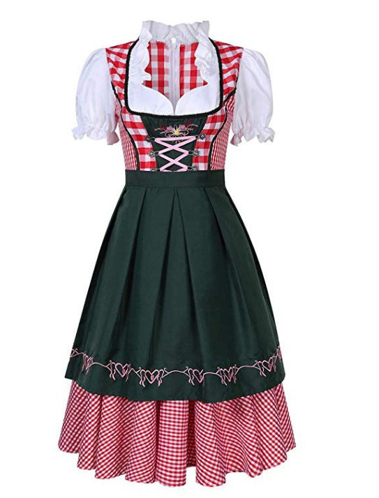 High Quality Traditional German Plaid Dress Oktoberfest Costumes for Adult Women Halloween Fancy Party Style XXL xxl