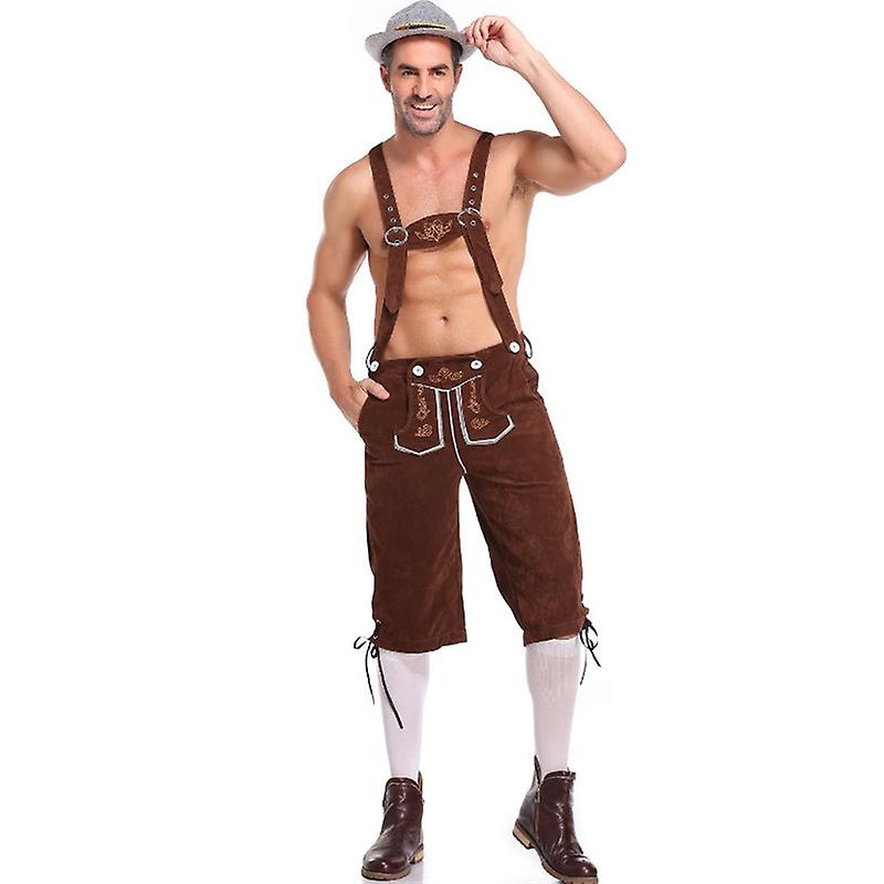 Men's Lederhosen - Genuine Leather, Authentic German Lederhosen for Men, Oktoberfest Attire - Brown-XF7-Brown L