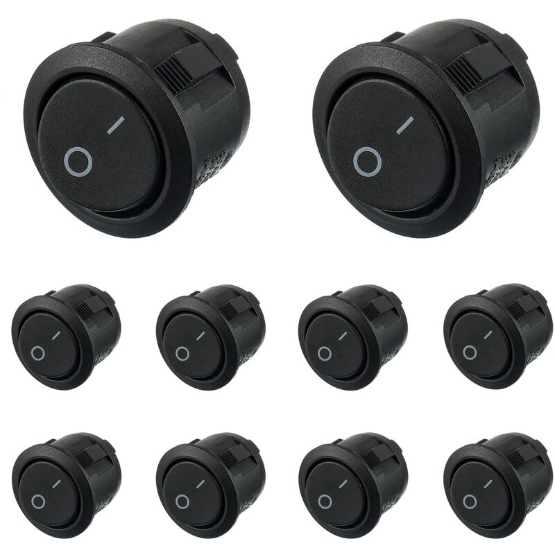 10pcs Black Round Rocker Switches On/Off 2 Pin AC 6A(250V) 10A(125V) SPST Push Button Switch for Car Boat Marine Car Truck Light Household