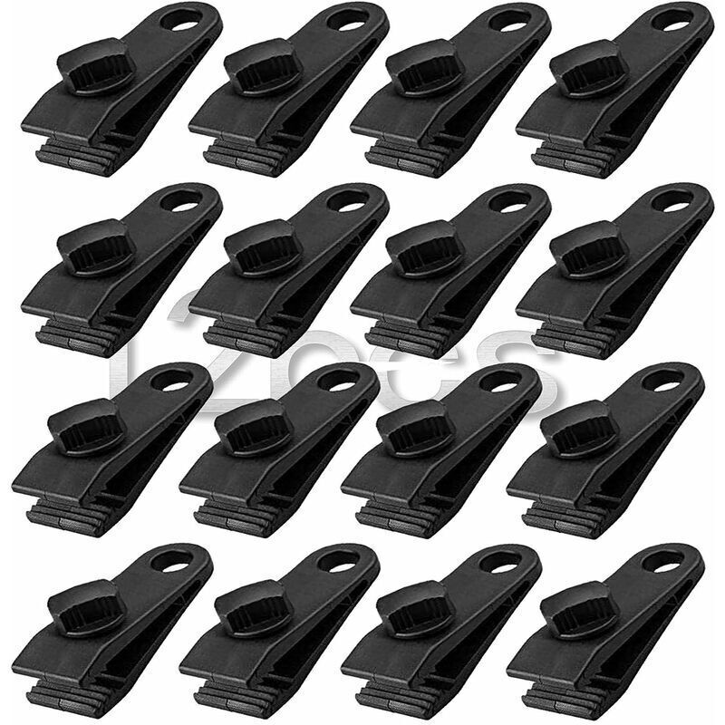 12 pcs Tent Clamps, Heavy Duty Tent Clamps Set Instant Awning Clamp for Tent Tarpaulin Caravan Garden Shelter, Black (12), by DEBUNS