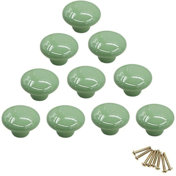 Round porcelain knobs, furniture knobs, drawer knobs, cabinet knobs, ceramic handles, interior accessories, vintage spring drawer, dresser drawers, door - Green