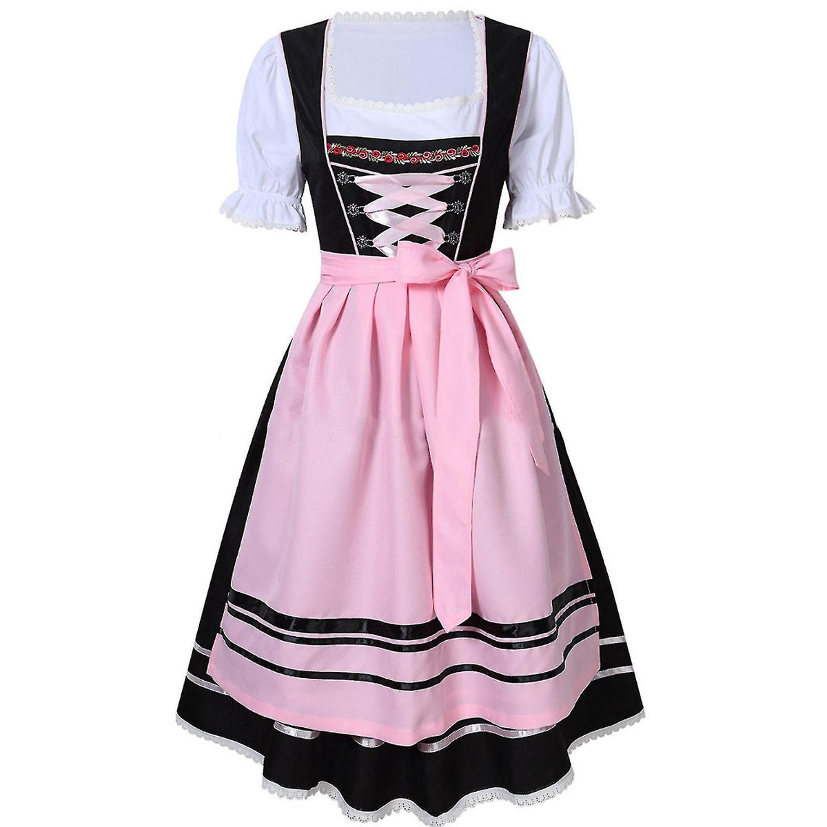 German Oktoberfest Costume for Women - Traditional Bavarian Beer Carnival Fraulein Cosplay Maid Costume - Black - Perfect Black XL