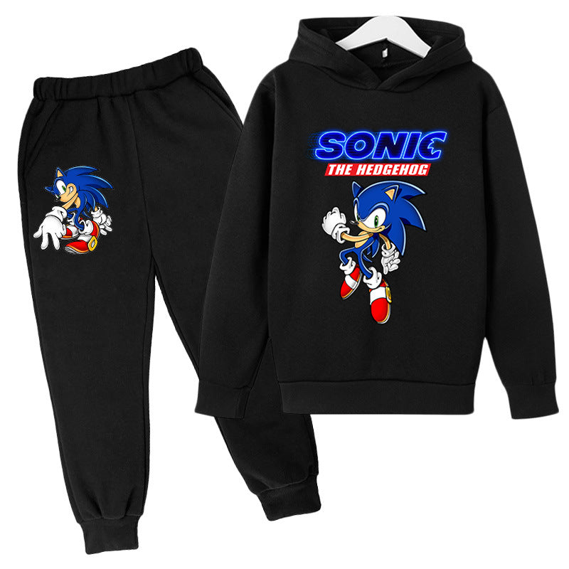 2-piece children's set Sonic cartoon pattern print plus velvet sweater boys and children Harajuku AA 120CM