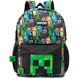 Minecraft Backpack for Boys | Black School Bag for Kids | Green Creeper Zombie Skeleton Enderman & Cave Spider-max
