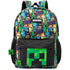 Minecraft Backpack for Boys | Black School Bag for Kids | Green Creeper Zombie Skeleton Enderman & Cave Spider-max