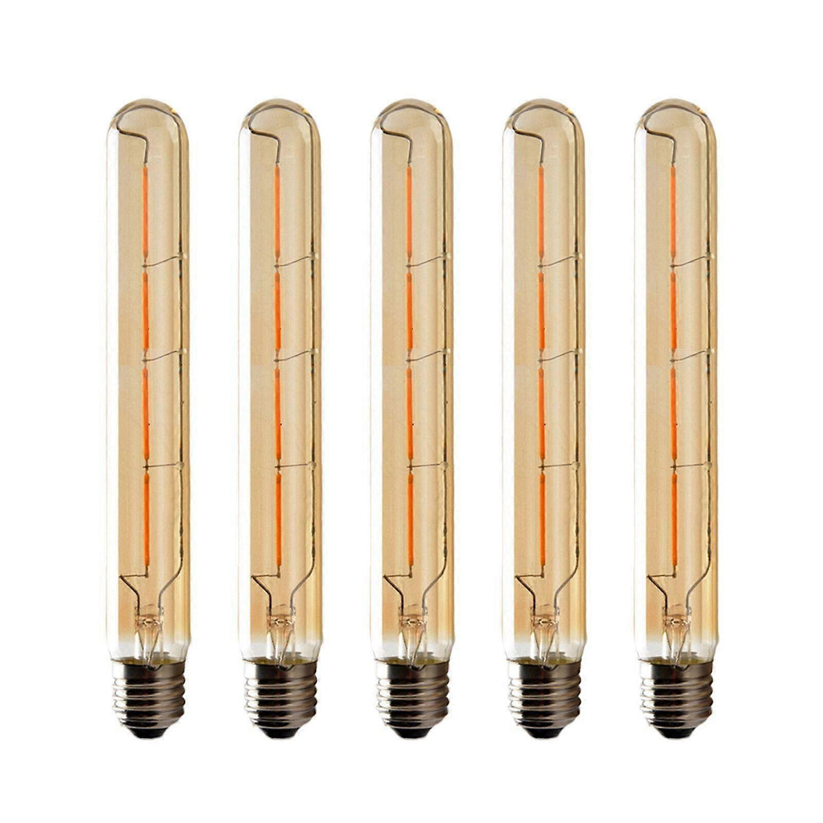 5-pack T225 Long Tube Bulbs, LED Edison Filament, 6W E27 Socket Warm White, Yellow Glass for Decorative Light Bulb, AC 220-240V—yux