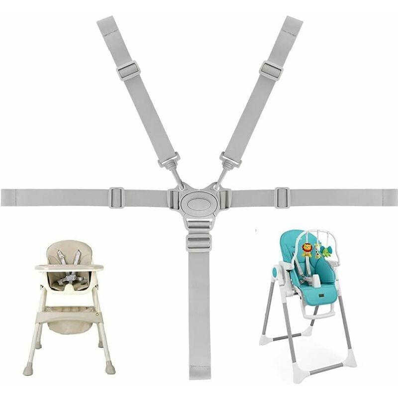 Adjustable 5-Point Safety Harness for Child Seats and Strollers, Gray - Compatible with Most Brands