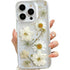 Transparent Case with Design of Pressed Real Flowers, Glitter Cute White Floral Pattern Slim Soft TPU Protective Case for Women iPhone16plus