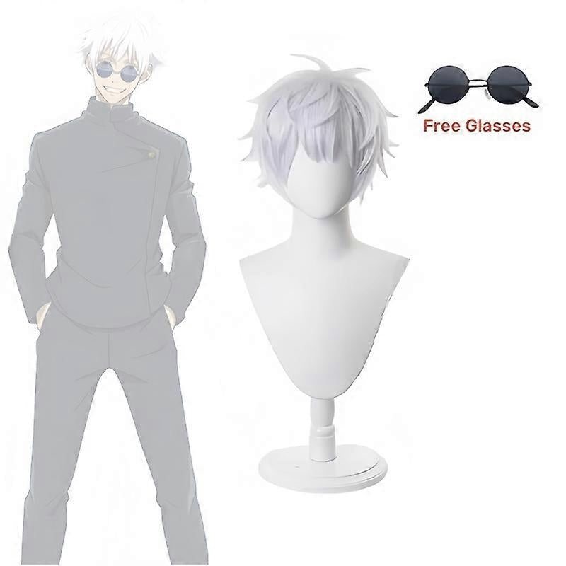 Anime Jujutsu Kaisen Gojo Satoru Cosplay Costume Eyepatch Wig Glasses Outfit Halloween Costumes for Men - Perfect Wig B Only S-max Wig B Only S