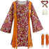 Hippie Disco 70s Costume for Women, Headband, Dress, Ankle Socks, Peace Symbol for Ladies Cosplay Party Orange L Orange L_max Orange L