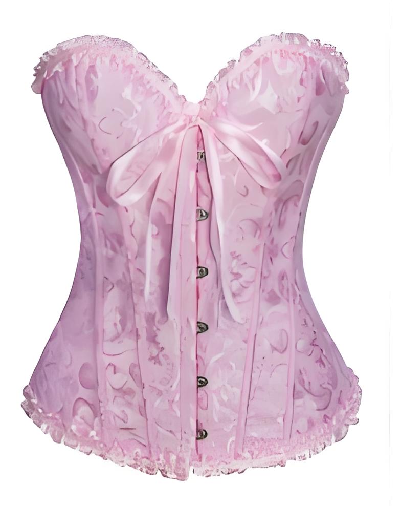Women's Corset with Flowers, Braless, Strapless Lingerie Pink Pink[ca] Pink XS