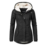 Waterproof Warm Winter Jacket with Hood, Thick Fleece Lined Cotton Jacket for Women - yujia Black XXXXL