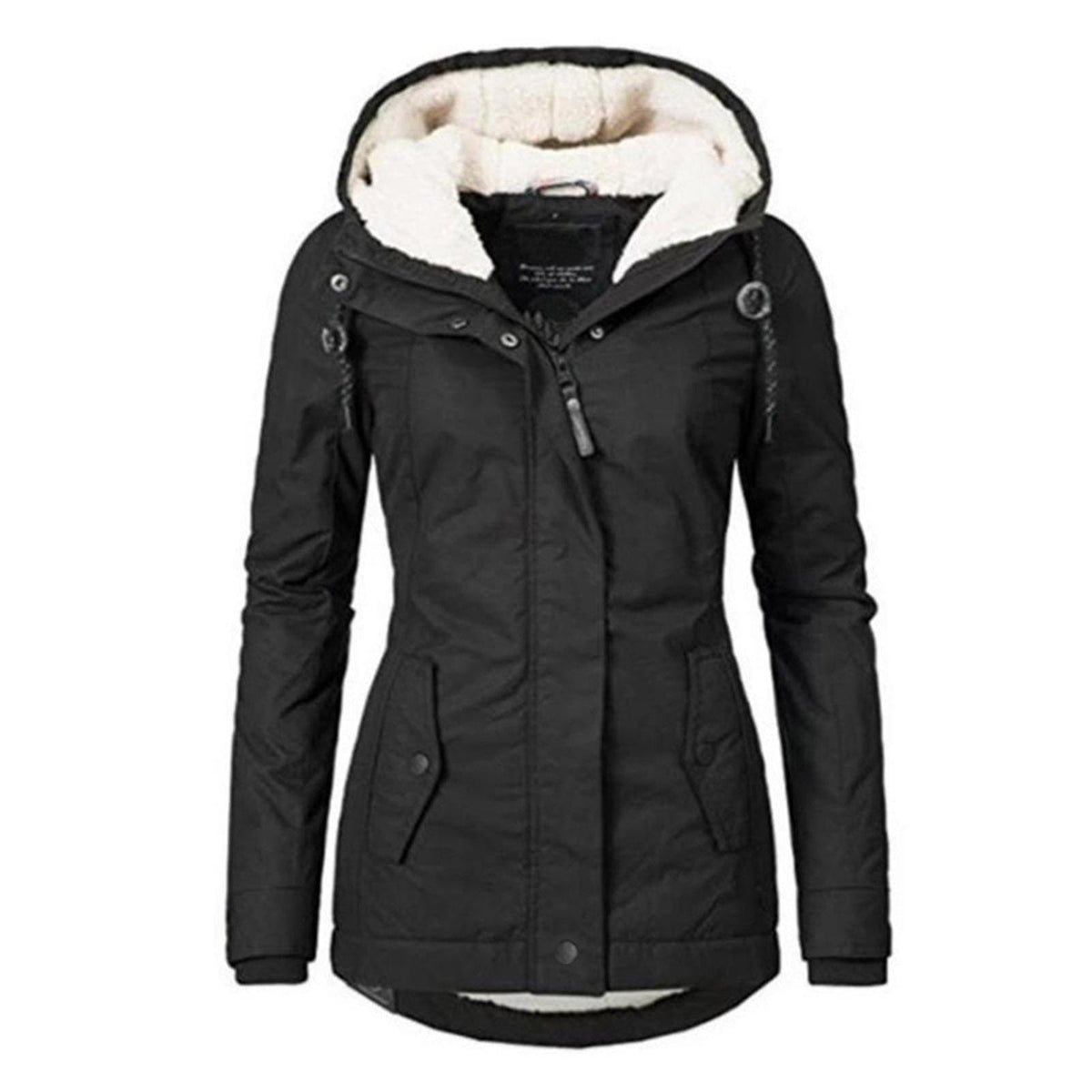 Waterproof Warm Winter Jacket with Hood, Thick Fleece Lined Cotton Jacket for Women - yujia Black XXXXL