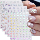 Sheets Aurora Nail Stickers 3D Holographic Laser Heart Star Moon Flame Flower Butterfly Nail Decals Self-adhesive Nail