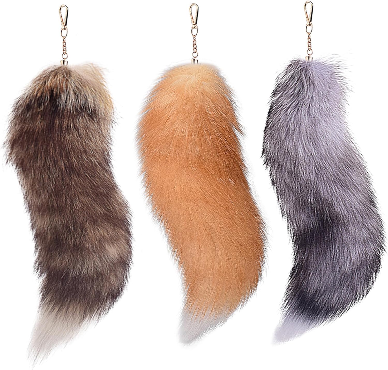 40cm Therian Fox Tail with Lock, Fluffy Faux Fur Fox Tail Keychain Faux Wolf Tail Cosplay Handbag Accessory Costume for Women Adult_tfrf