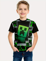 Minecraft T-shirt for boys and girls, cute pattern design, cartoon print, round neck, funny short sleeve top, casual spring summer children D 150cm