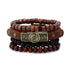 4-pack handmade leather bracelets for men with wooden beads, brown - Compatible with iPhone brown