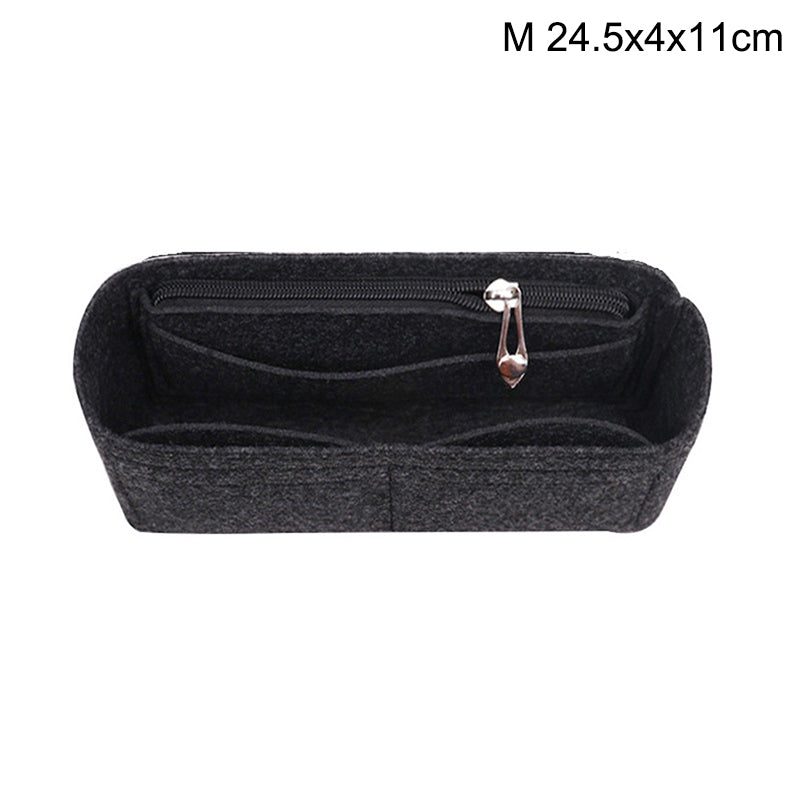 Multi-Pocket Women Insert Bag Handbag in felt fabric Black Black Black M