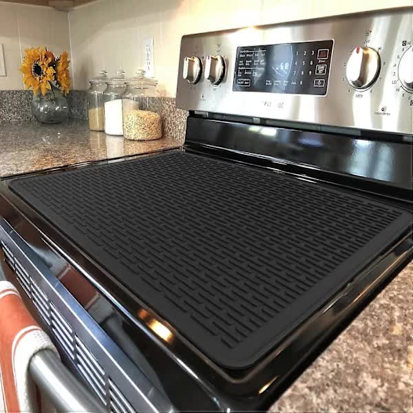 Extra Large Silicone Stove Protector Mat - Heat Resistant Protector for Electric Stove, Non-Slip Dish Mat for Kitchen Black