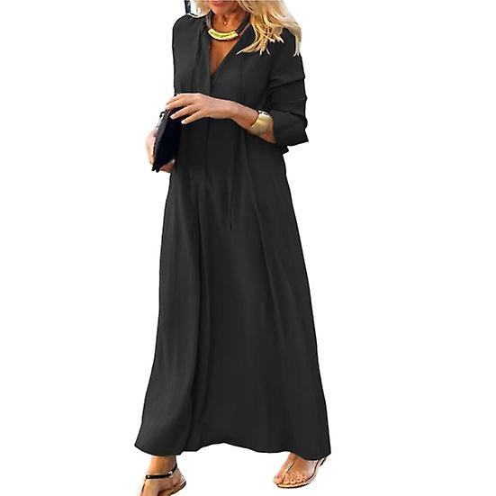 Shirt Dress High Waist Warm Skin-friendly Popular Women Solid Color Pullover Autumn Long Dress for Holiday black black_yux black 2XL