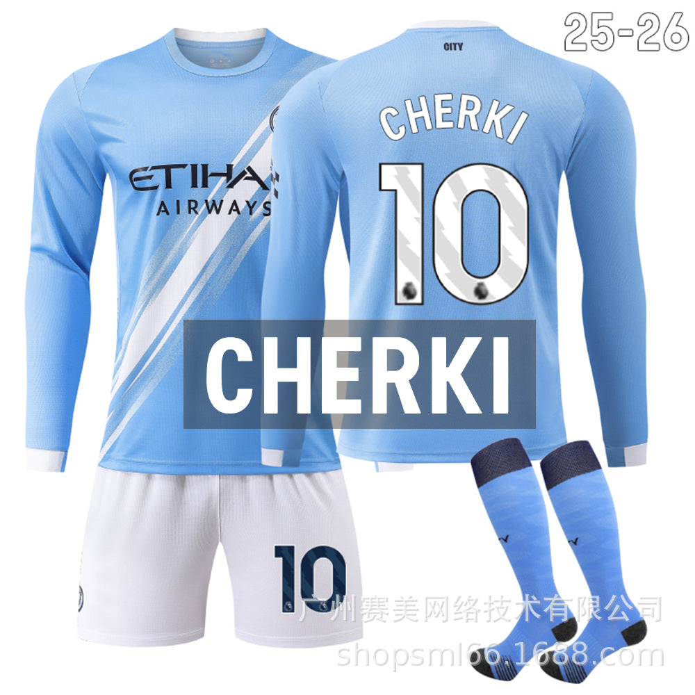 Manchester City Home Shirt Long Sleeve Set 25-26 (with socks) NO.10 CHERKI M