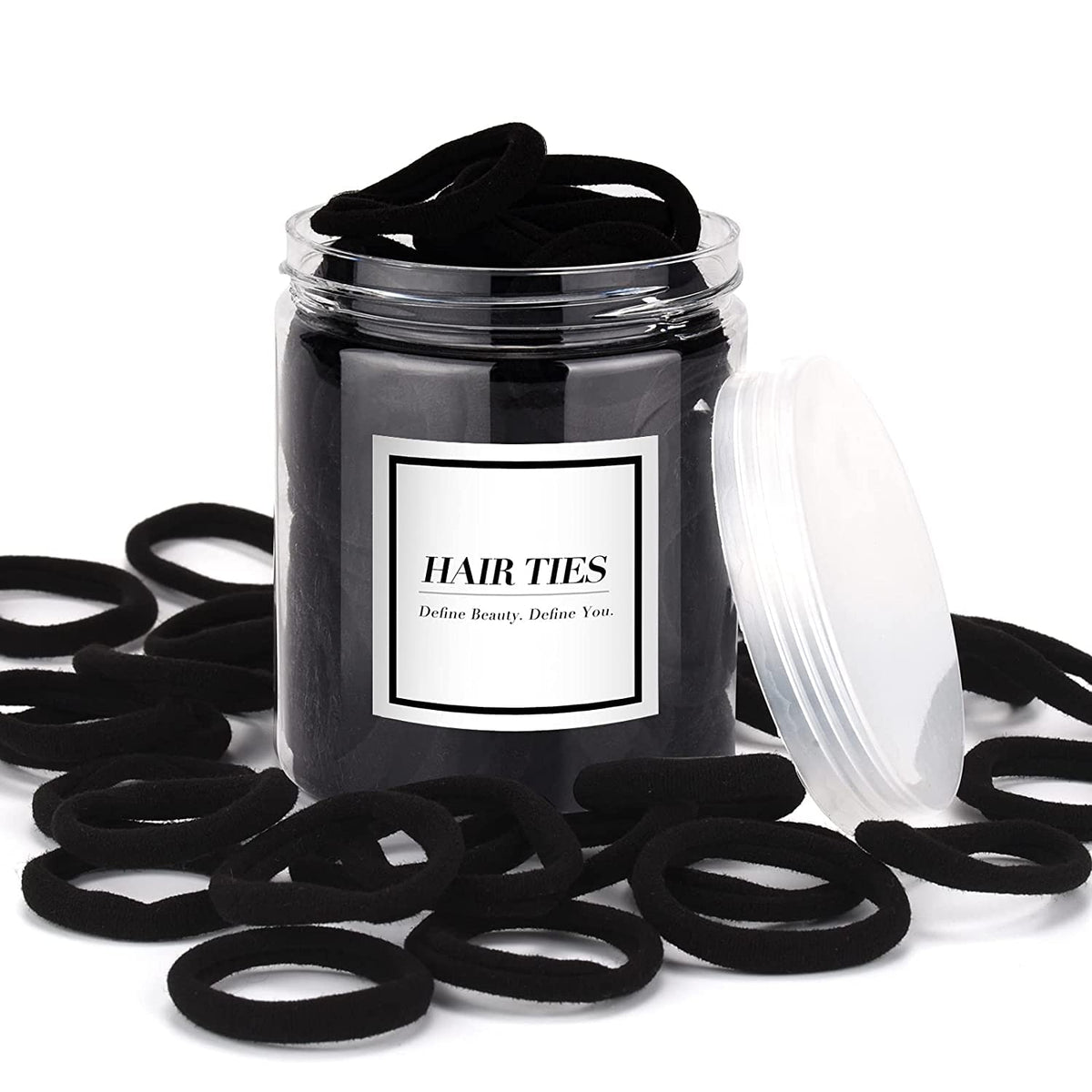 50 pcs Black Hair Ties, Seamless Cotton Ponytail Holders, Elastic Hair Bands That Don't Hurt for Thick, Heavy and Curly Hair dark