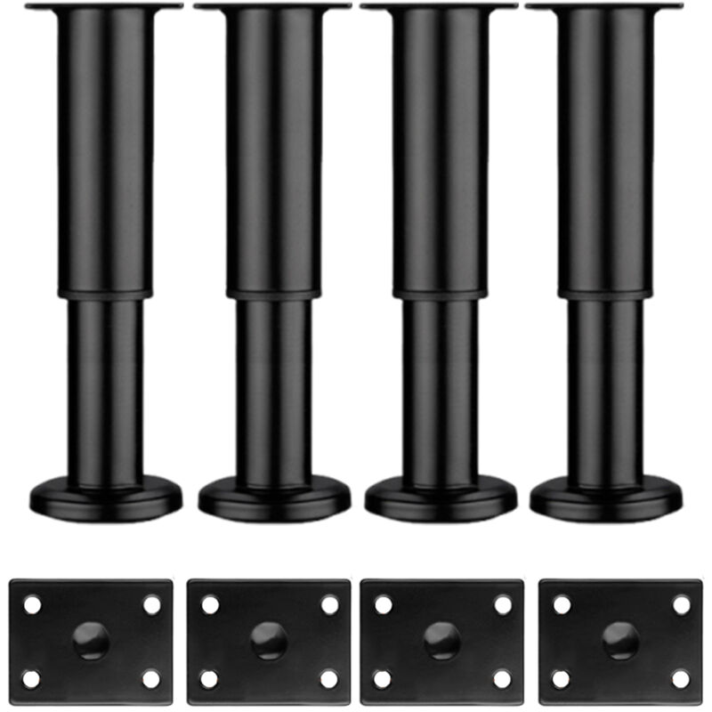 Adjustable Metal Furniture Legs - Set of 4 Sofa/Divan/Cabinet/Bed Legs - 18-30 cm Height Support Feet for Chair/Coffee Table/Dresser