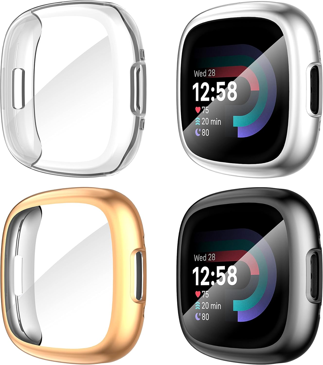 Diruite 4-Pack Case for Fitbit Versa 4/Sense 2 Screen Protector, HD Shockproof Soft TPU Full Protection Screen Protector Case for Fitbit V_qcx